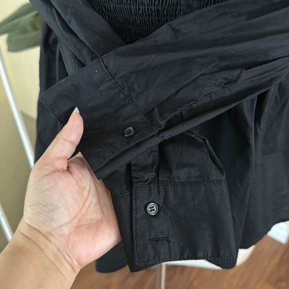 Halogen Long Sleeve Off-Shoulder Smocked Peplum Black Top Size Medium Petite - Picture 4 of 11